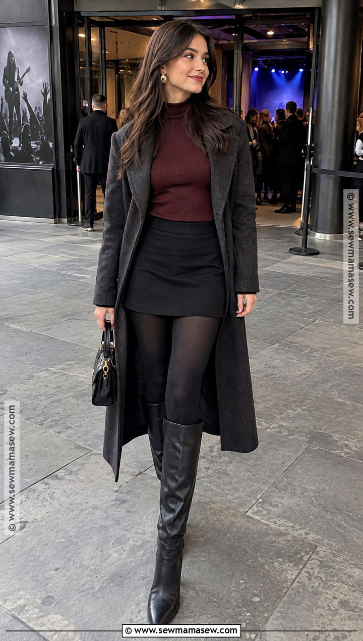 Mini Skirt And Opaque Tights Going Out Outfit - 15 fall winter outfits going out