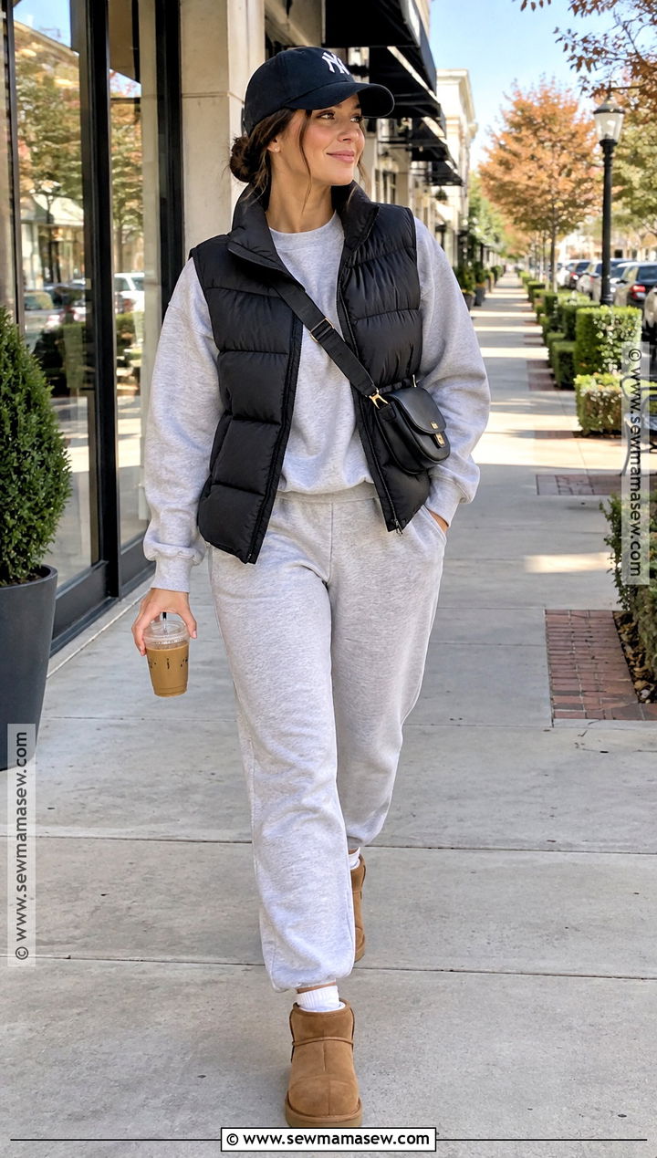 Mini Uggs With A Matching Sweat Set And Puffer Vest - 15 mini uggs outfit fall ideas