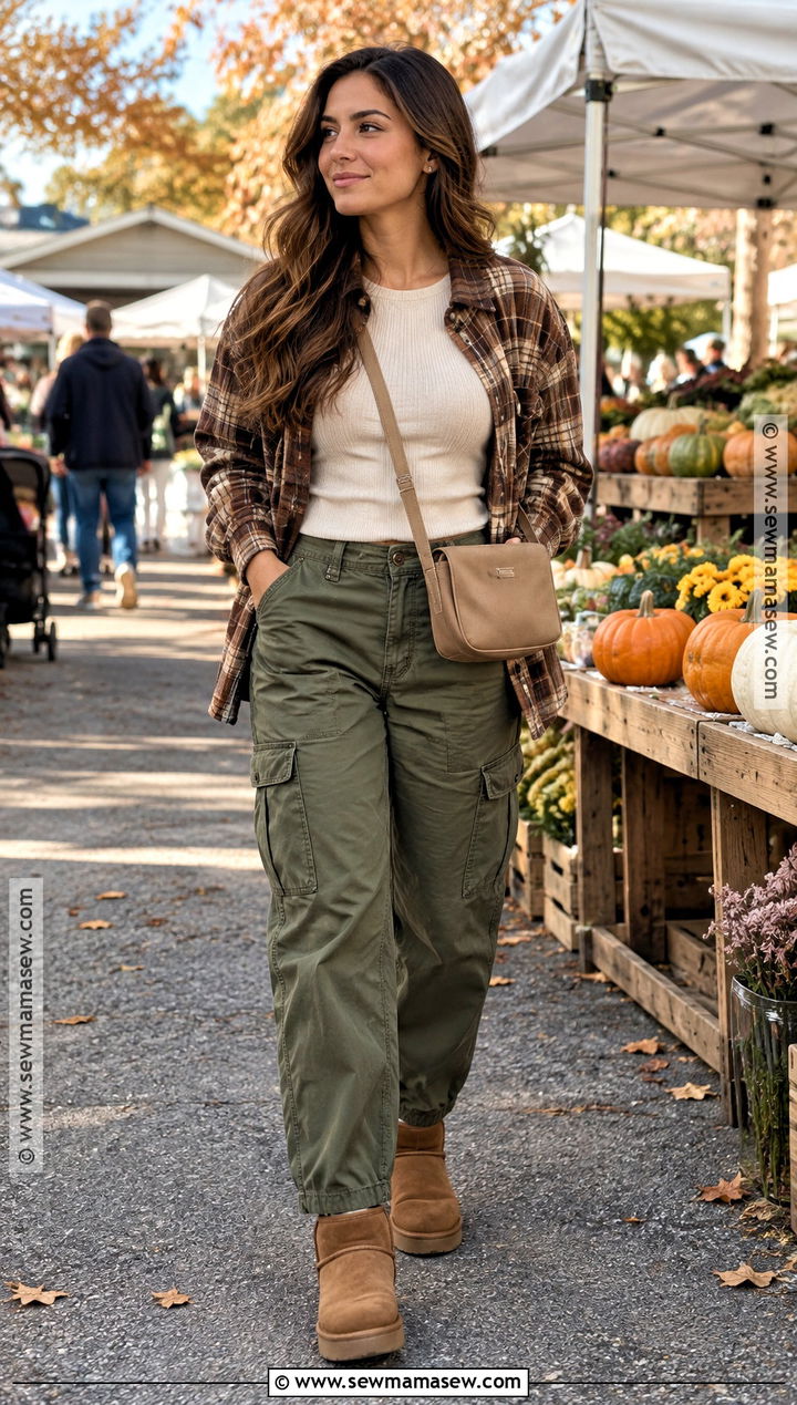 Mini Uggs With Cargo Pants And A Shacket - 15 mini uggs outfit fall ideas
