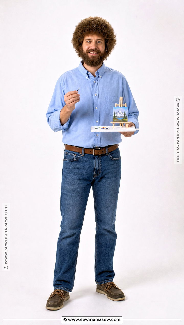 Miniature Bob Ross Costume With Tiny Painting - 35 bob ross costume ideas