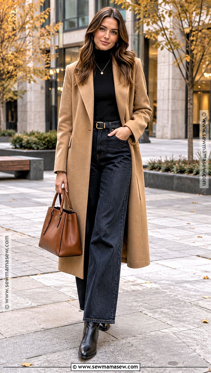 Minimal Fall Outfit With Camel Coat And Black Turtleneck - 15 Minimal Fall Wardrobe Ideas