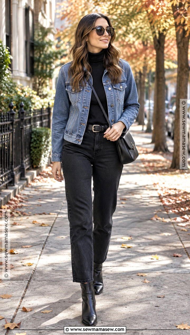 Minimal Fall Outfit With Denim Jacket And Black Jeans - 15 Minimal Fall Wardrobe Ideas