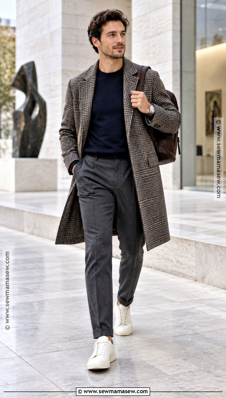 Minimal Leather Sneakers With Wool Trousers and Crewneck - 15 fall shoes 2026 for men