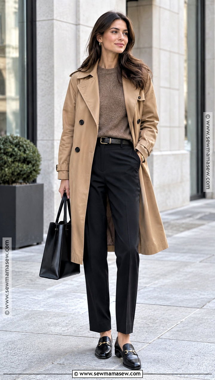 Minimalist Autumn Trench Coat And Trousers Outfit - 20 autumn clothing aesthetic ideas