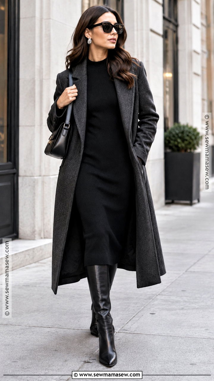 Minimalist Black Fall Dress Outfit - 20 fall dress aesthetic ideas