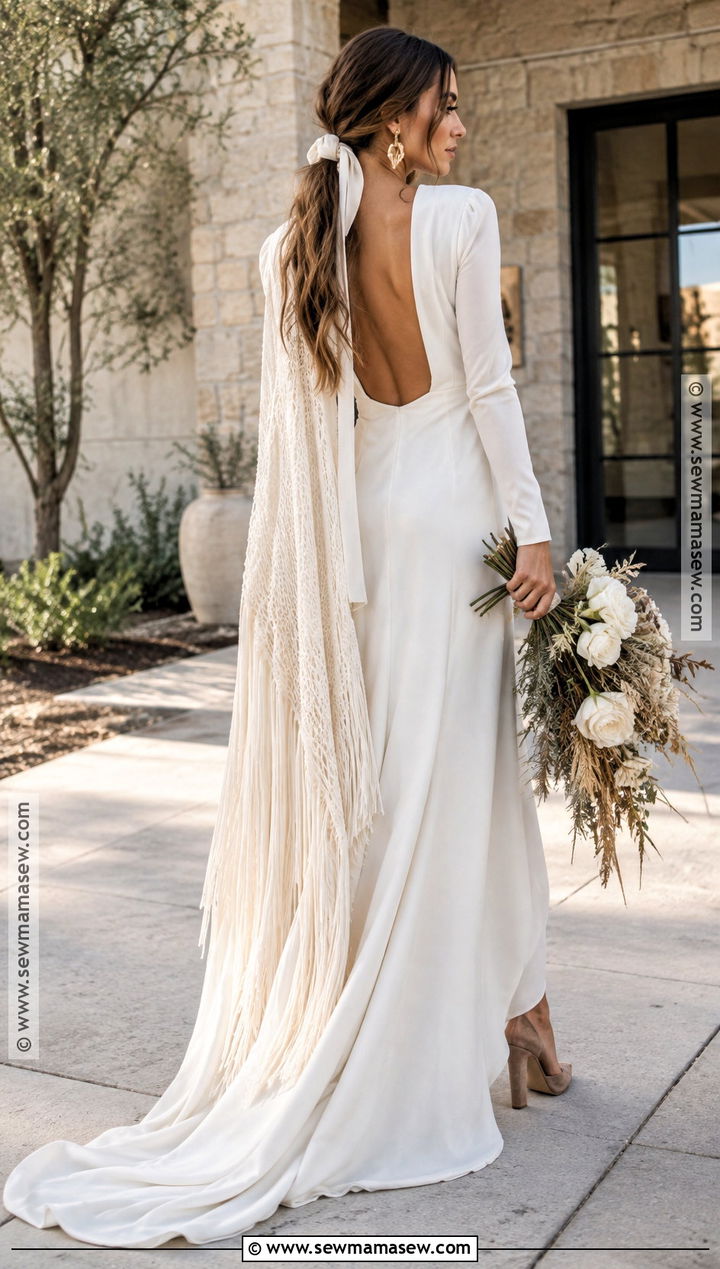 Minimalist Crepe Boho Wedding Dress - 20 boho fall wedding dress ideas