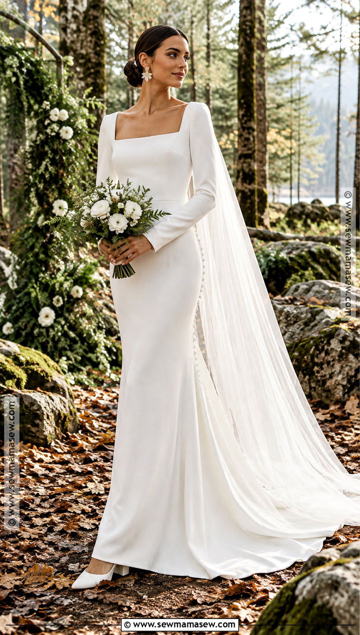 Minimalist Crepe Fall Forest Wedding Dress - 15 fall forest wedding dress ideas