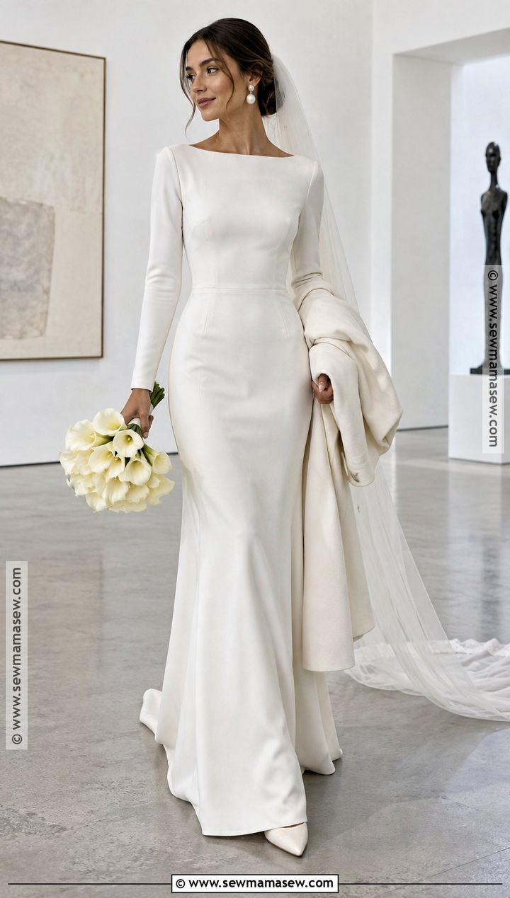Minimalist Crepe Fall Wedding Dress - 20 wedding dress for fall ideas