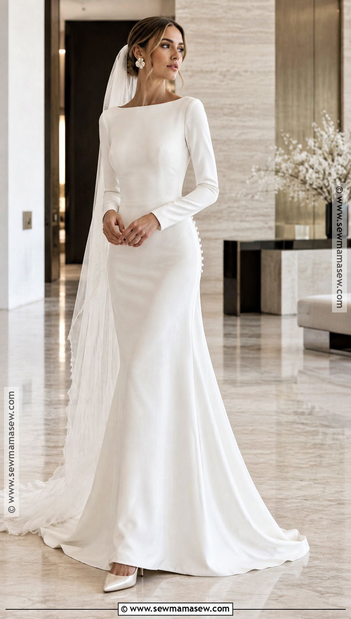 Minimalist Crepe Fall Wedding Dress - 15 fall wedding dress ideas brides