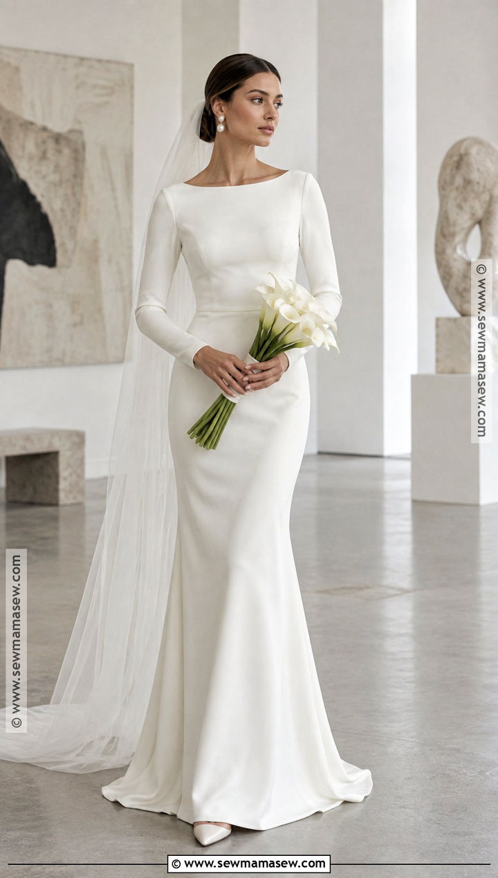 Minimalist Long Sleeve Fall Wedding Dress - 20 long sleeve fall wedding dress ideas