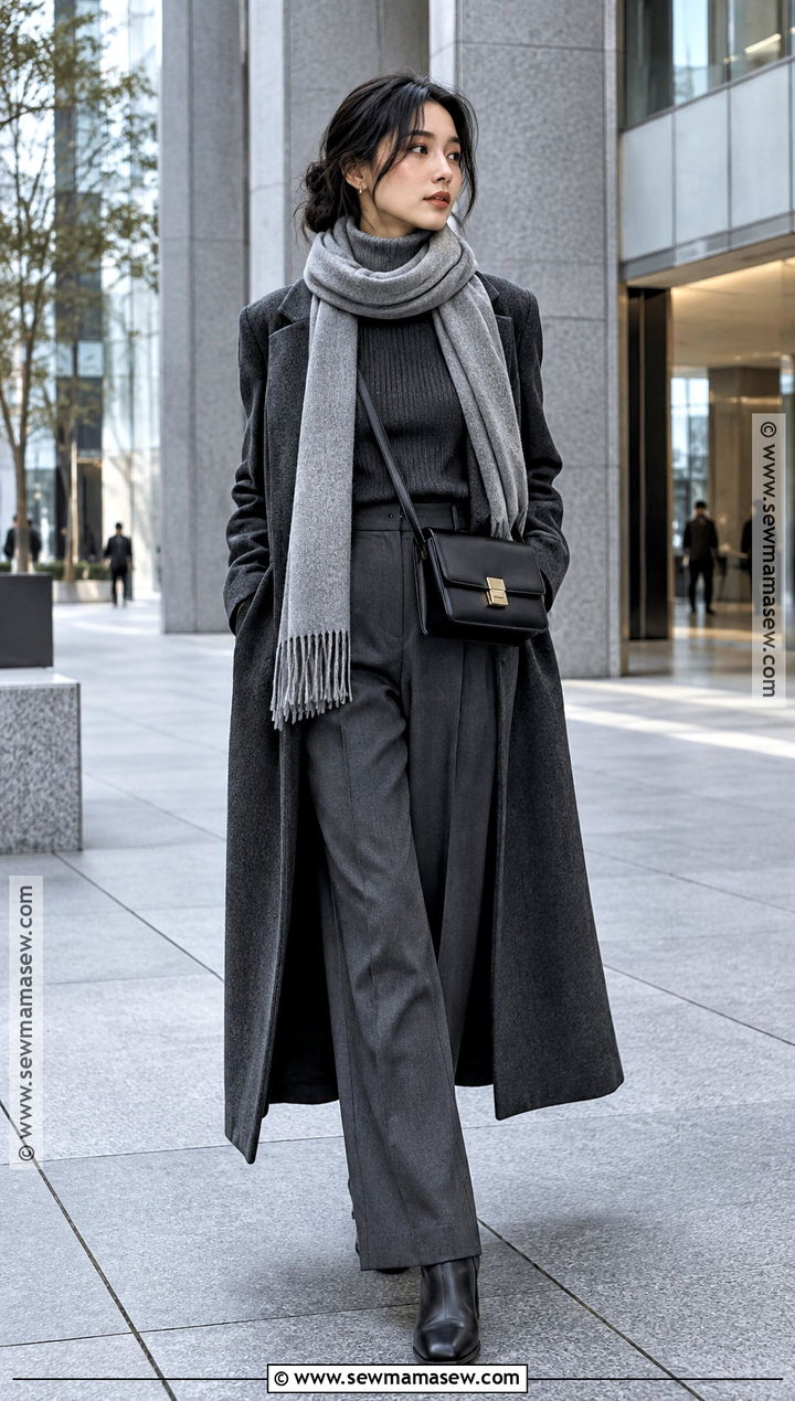 Minimalist Monochrome Coat And Trousers Outfit - 20 japan in november outfit ideas
