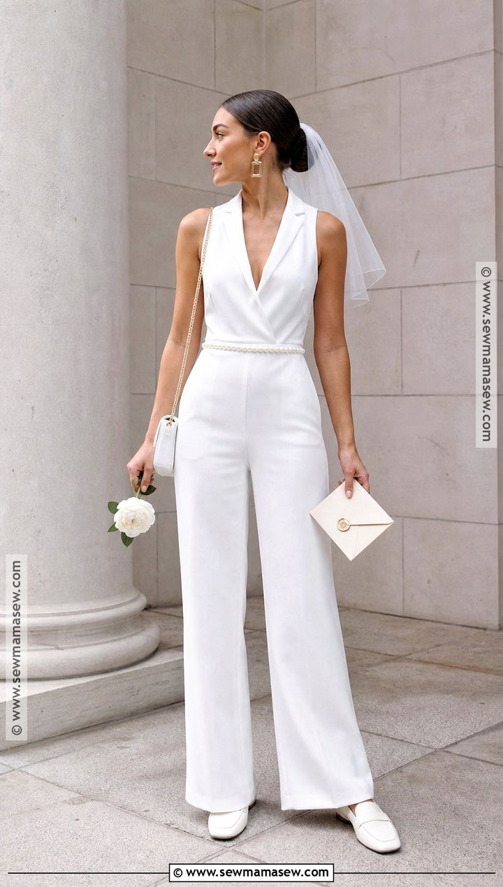 Minimalist Runaway Bride Costume With White Jumpsuit - 30 runaway bride costume ideas