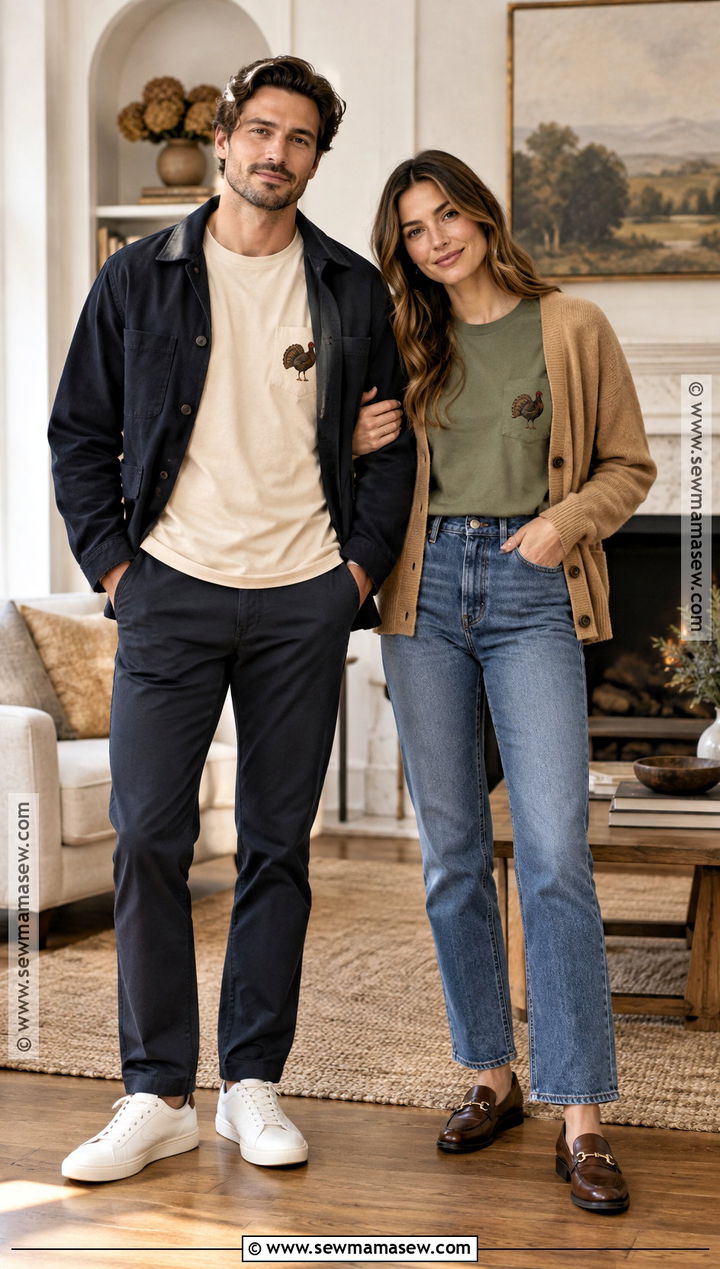 Minimalist Turkey Pocket Print Shirt Outfit - 15 thanksgiving shirts for couples