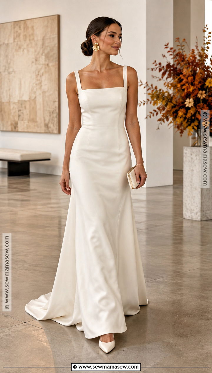 Minimalist Wedding Dress With Statement Earrings - 15 Autumn Wedding Accessory Inspiration Ideas