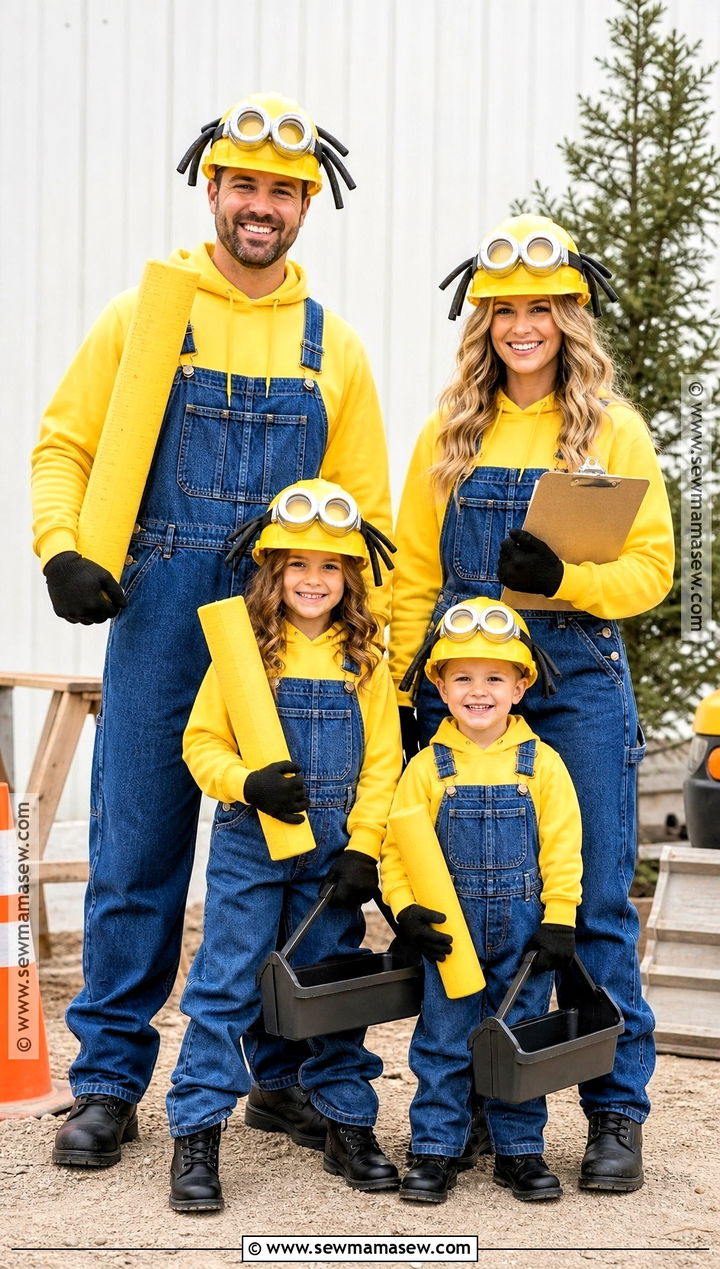 Minion Construction Crew Family Costume - 30 minion family costume ideas
