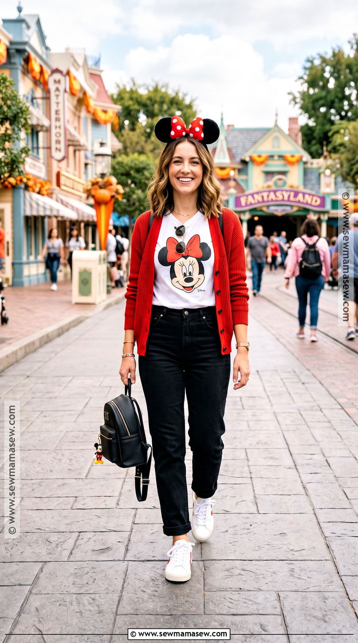 Minnie Mouse Shirt And Black Jeans Disneyland October Outfit - 20 Disneyland October Outfits
