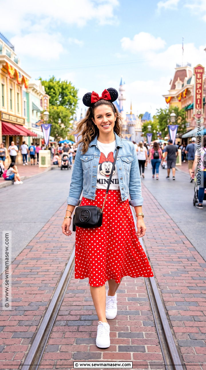 Minnie Polka Dot Skirt With Graphic Tee - 15 disney mom outfit fall ideas