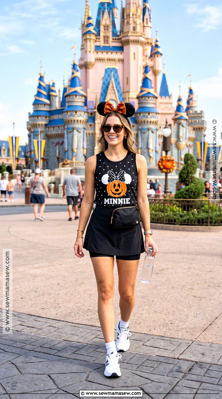 Minnie Pumpkin Tank And Athletic Skort Disney World Outfit - 15 October Disney World Outfits