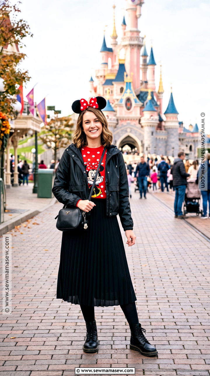 Minnie Sweater With Black Midi Skirt - 20 Disney Paris Outfits Autumn