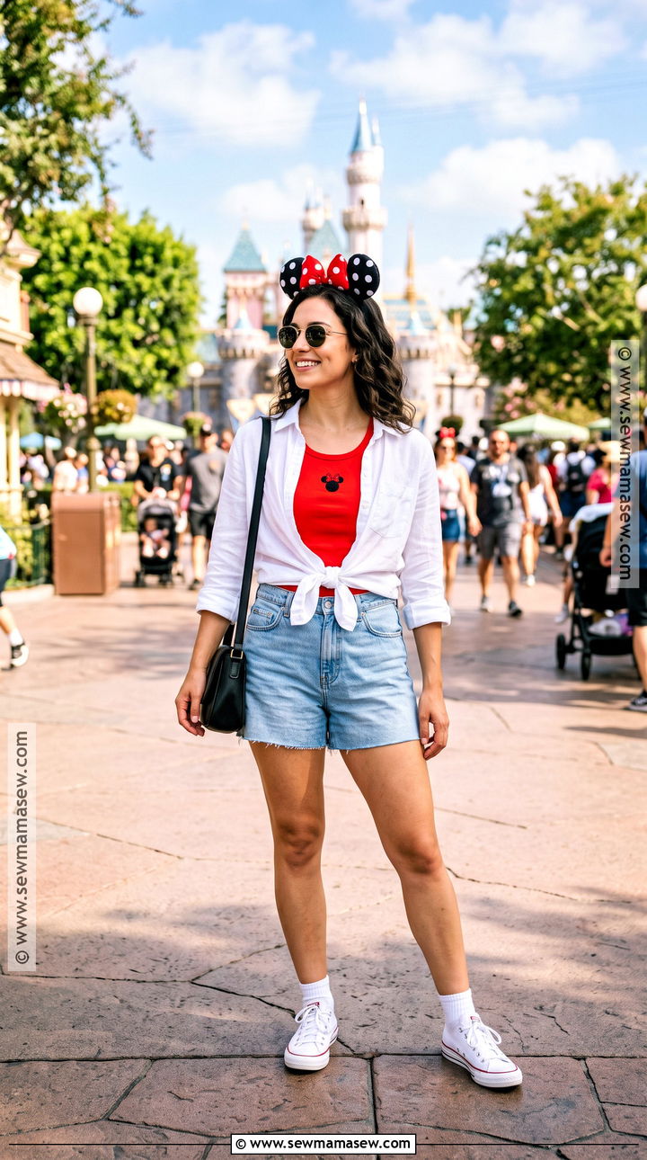 Minnie Tank Top And Denim Shorts Disneyland Outfit - 15 Disneyland Outfits September