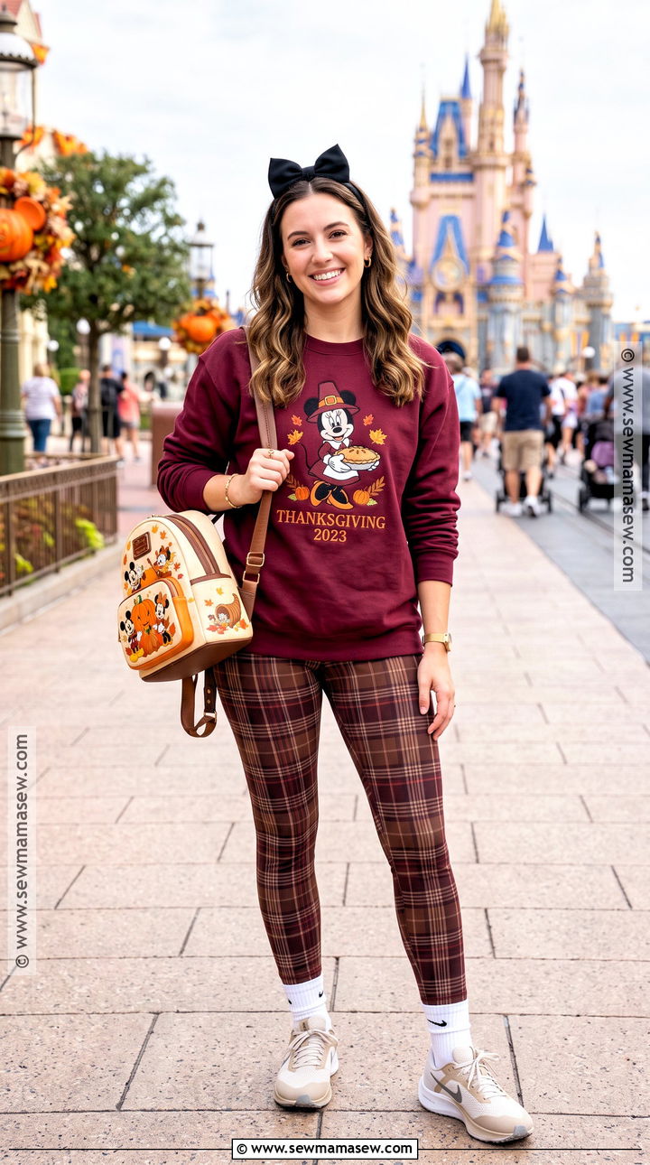 Minnie Thanksgiving Sweatshirt And Plaid Leggings - 15 thanksgiving disney outfits
