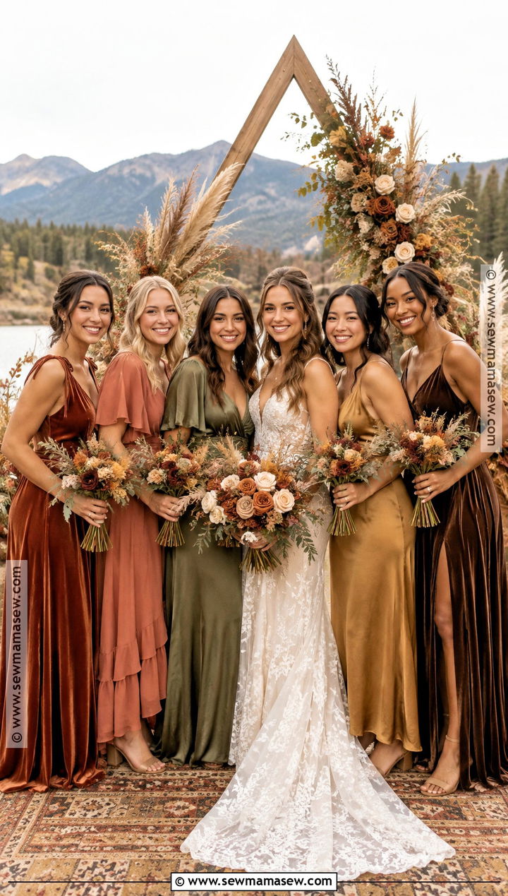Mismatched Earth Tone Boho Bridesmaid Dresses - 15 Fall Boho Bridesmaid Dress Ideas