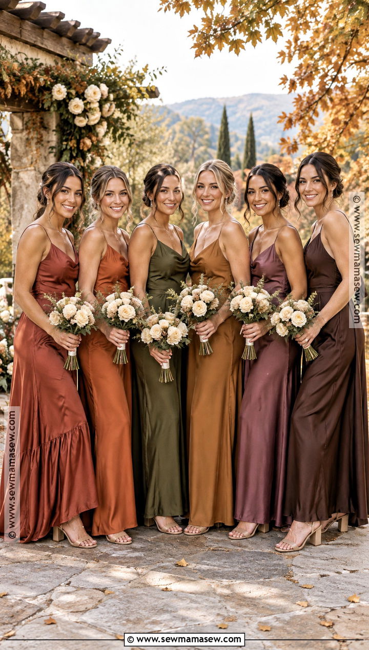 Mismatched Earth Tone Bridesmaid Dresses - 20 autumn wedding dress bridesmaid ideas