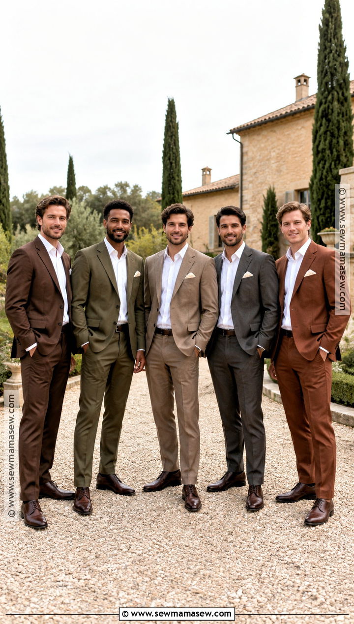 Mismatched Earth Tone Suit Groomsmen Attire - 25 fall wedding groomsmen attire ideas