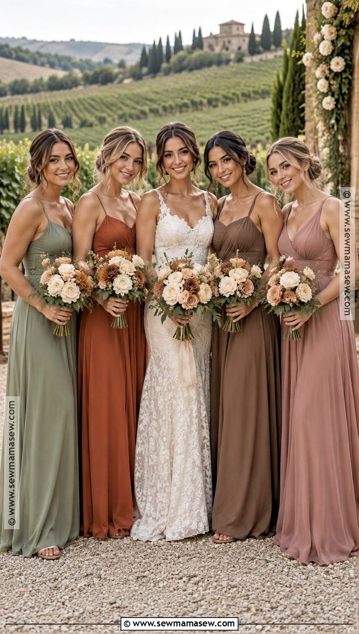 Mismatched Fall Bridesmaid Dresses In Earth Tones - 20 wedding color schemes fall september bridesmaid dresses
