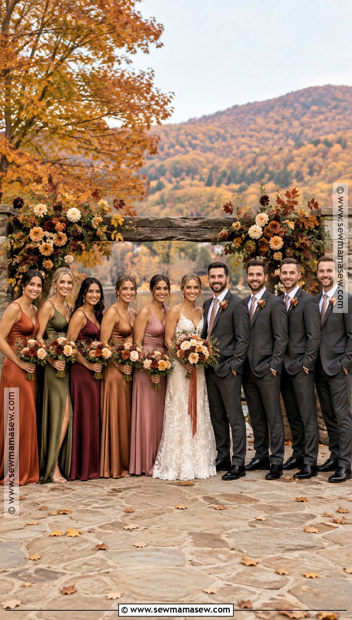 Mismatched Fall Bridesmaid Dresses With Neutral Groomsmen Suits - 15 fall wedding bridesmaid dresses and groomsmen