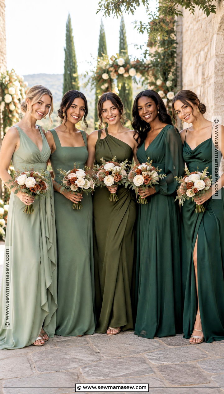 Mismatched Green Bridesmaid Dresses - 15 fall wedding bridesmaid dresses green
