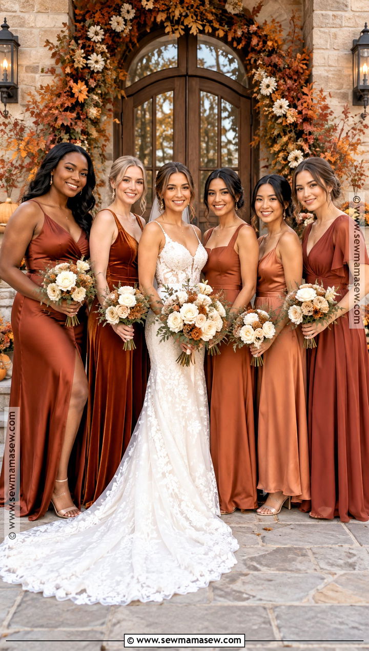 Mismatched Orange Bridesmaid Dress Lineup - 15 orange fall bridesmaid dresses