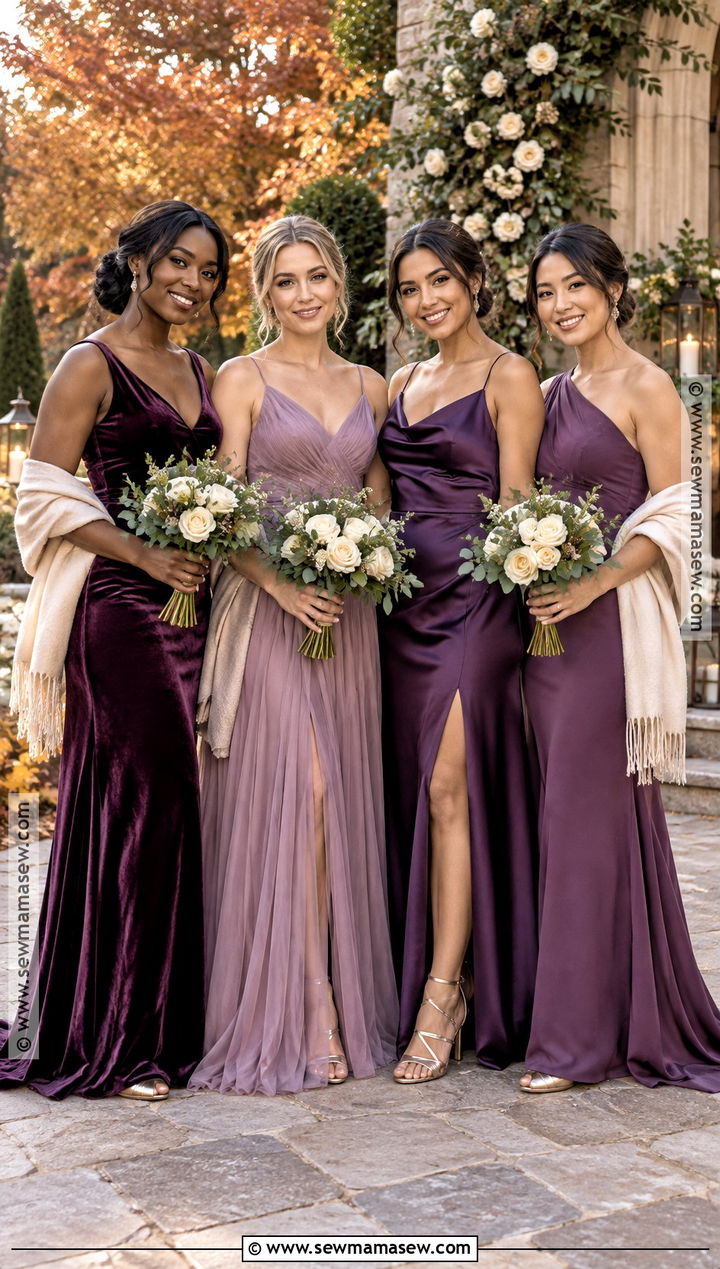 Mismatched Purple Bridesmaid Dress Palette - 15 Fall Purple Bridesmaid Dresses