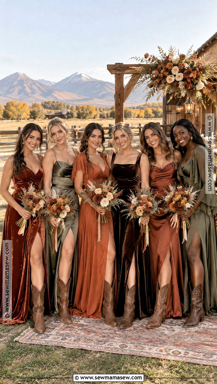 Mismatched Western Bridesmaid Dresses With Cowboy Boots - 15 Western Fall Bridesmaid Dresses