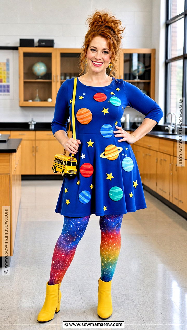 Miss Frizzle Costume With Science Print Dress - 35 book week costumes for teachers