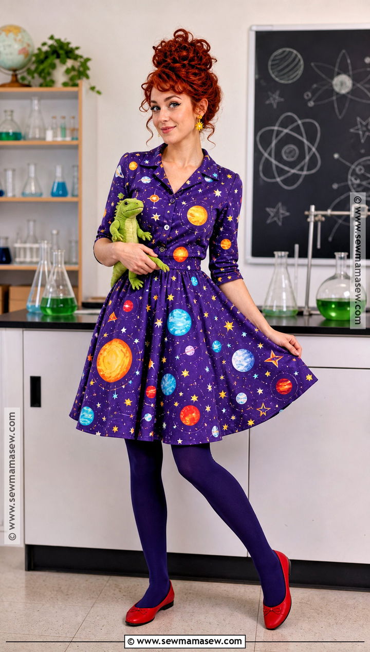 Miss Frizzle Costume With Space Print Dress - 30 curly hair costumes