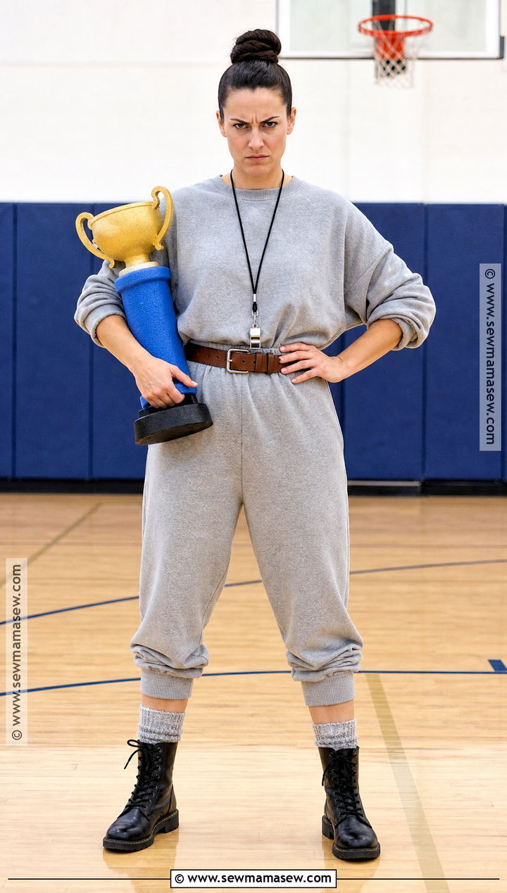 Miss Trunchbull Costume With Gray Tracksuit - 30 teacher book week costume ideas
