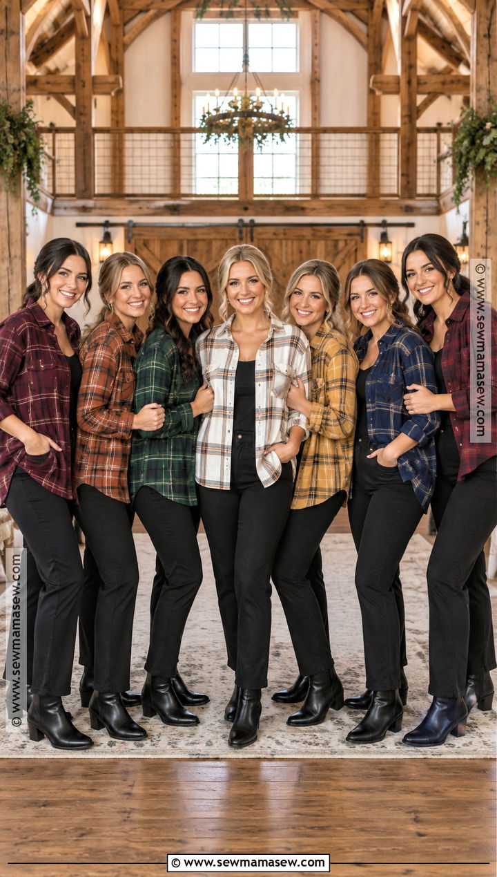 Mixed Autumn Flannels With Matching Black Pants - 15 bridal party flannels fall wedding