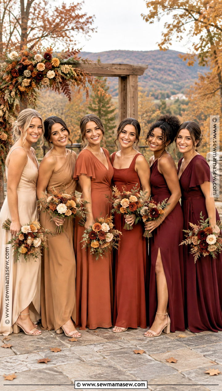 Mixed Autumn Ombre Mismatched Bridesmaid Dresses - 15 fall wedding bridesmaid dresses ombre