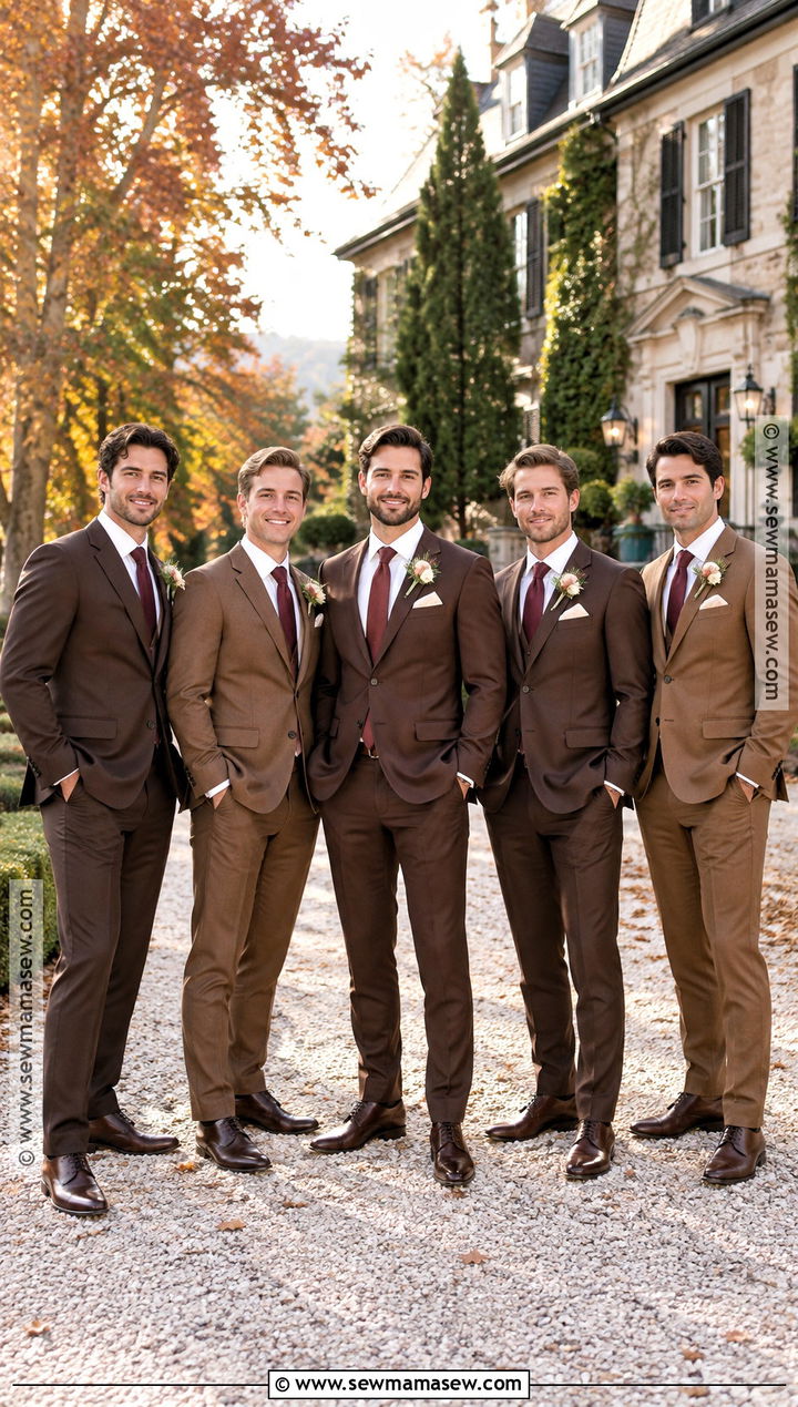 Mixed Brown Groomsmen Suits With Matching Accessories - 15 fall groomsmen attire brown ideas