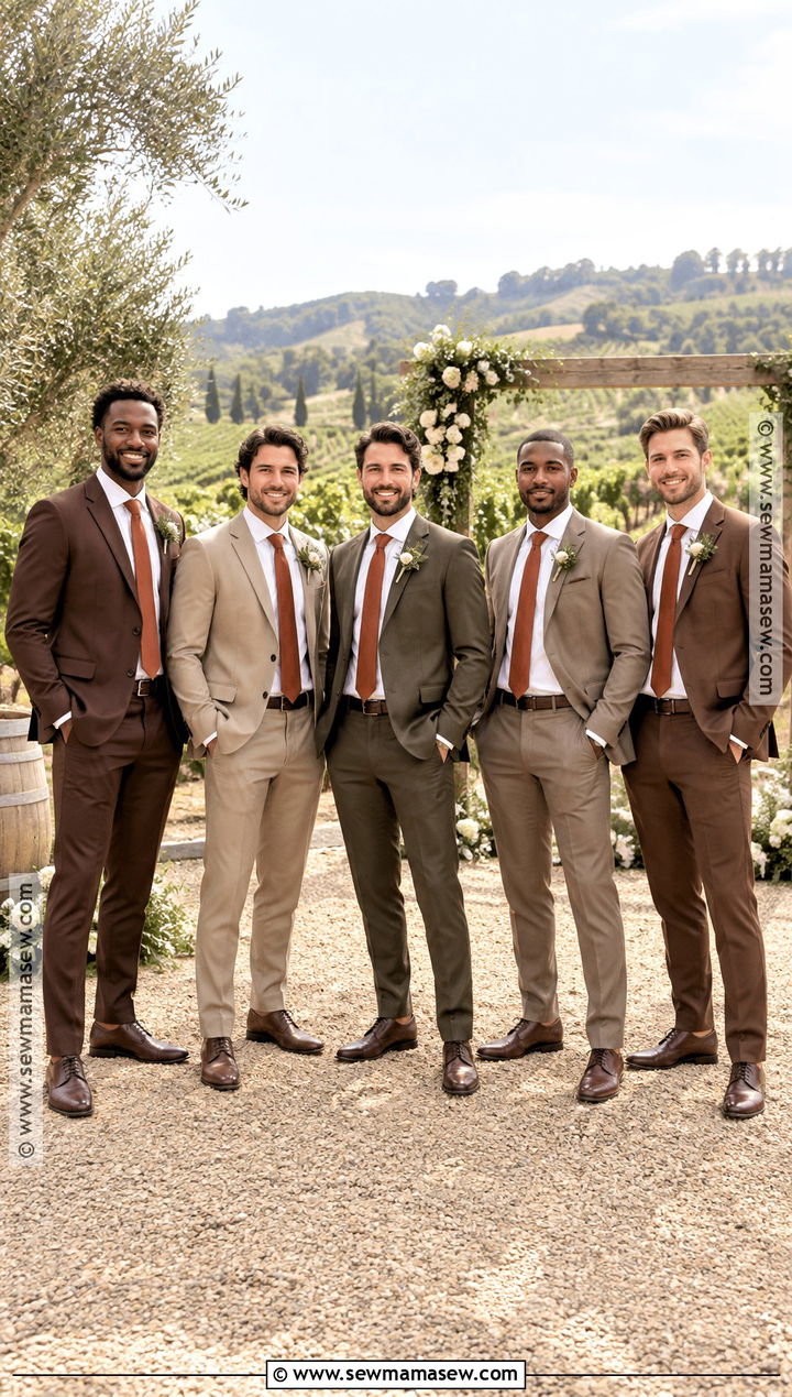 Mixed Earth Tone Groomsmen Suits - 15 september groomsmen attire ideas