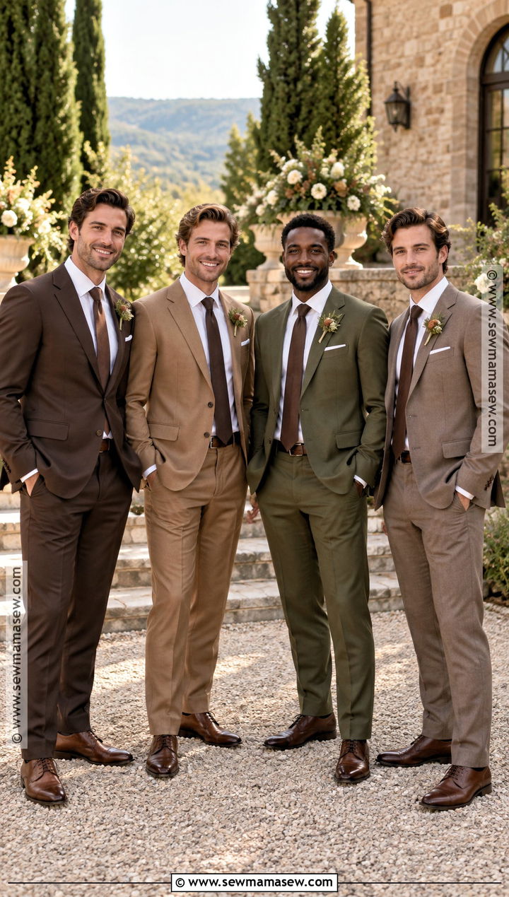 Mixed Earth Tone Groomsmen Suits - 25 fall groomsmen attire ideas