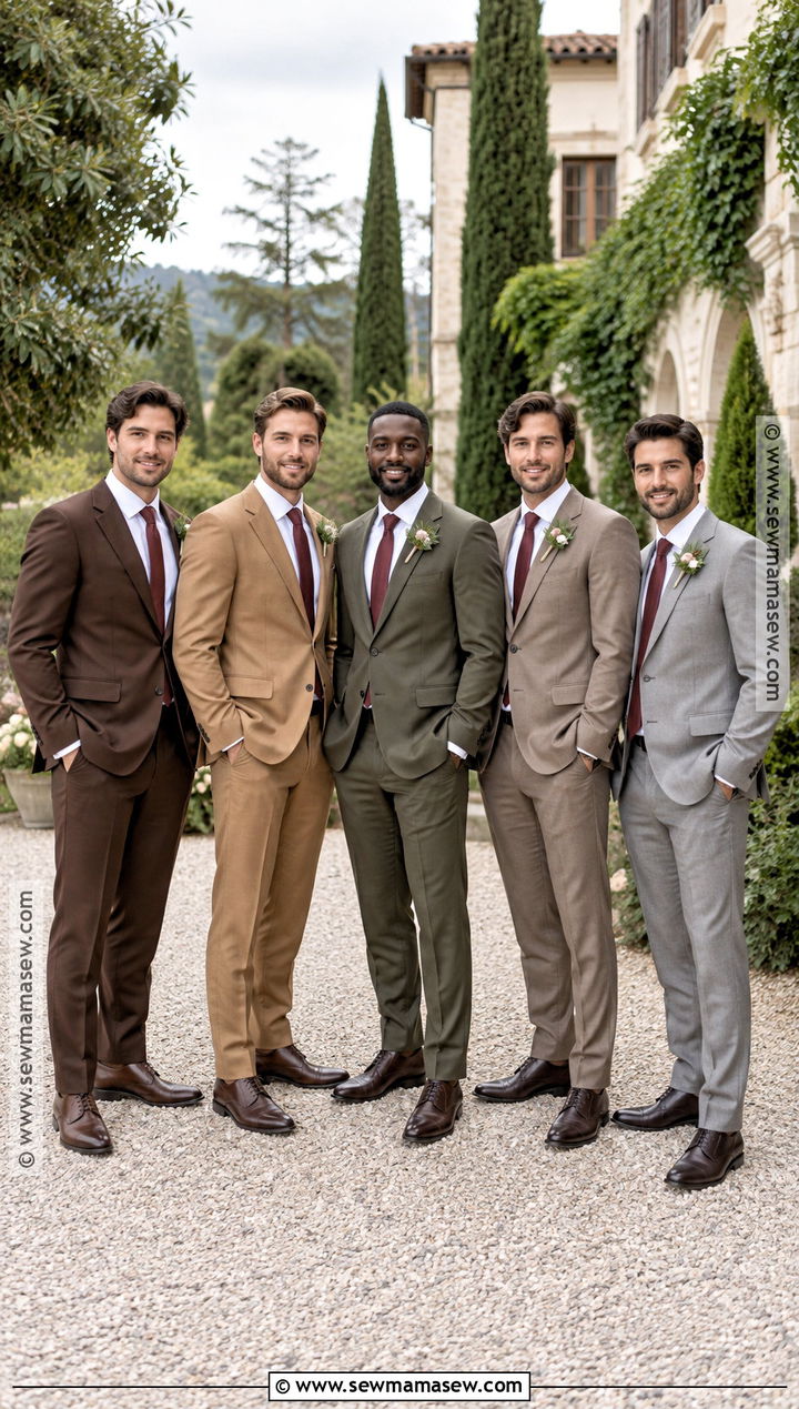 Mixed Earth Tone Groomsmen Suits for a Fall Wedding - 20 groomsmen attire fall wedding ideas
