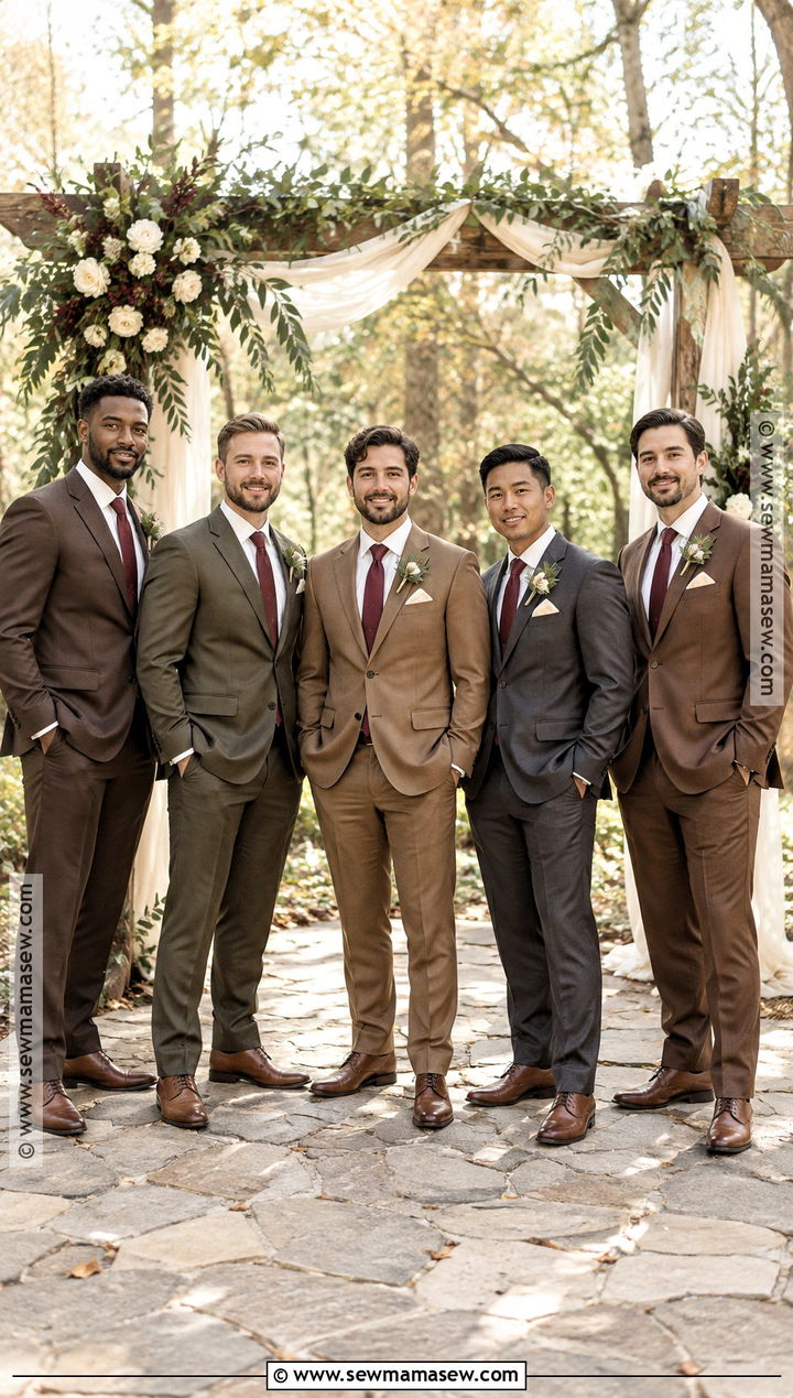 Mixed Earth Tone Suit Groomsmen Attire - 15 fall rustic groomsmen attire ideas