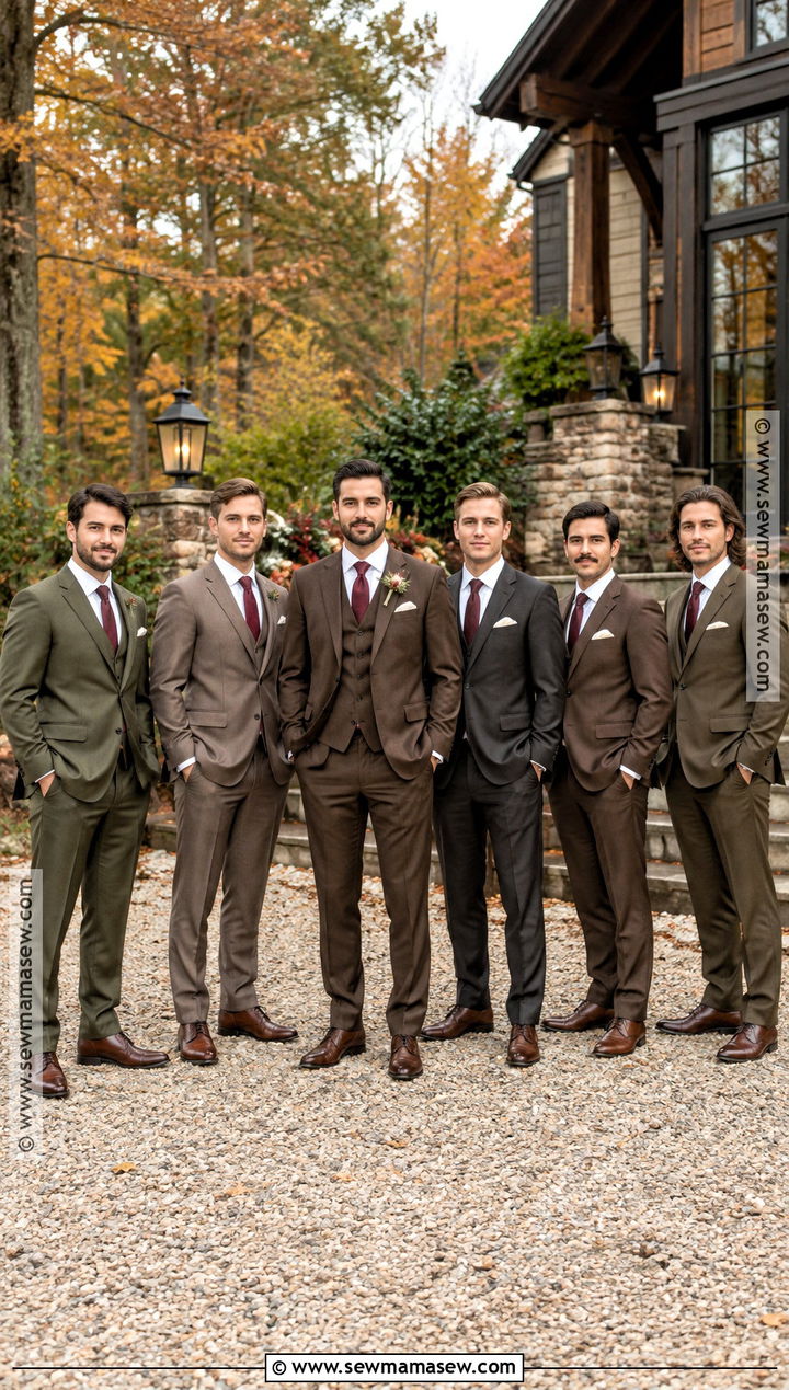 Mixed Earth Tone Suit Groomsmen Attire - 15 country fall wedding groomsmen attire ideas