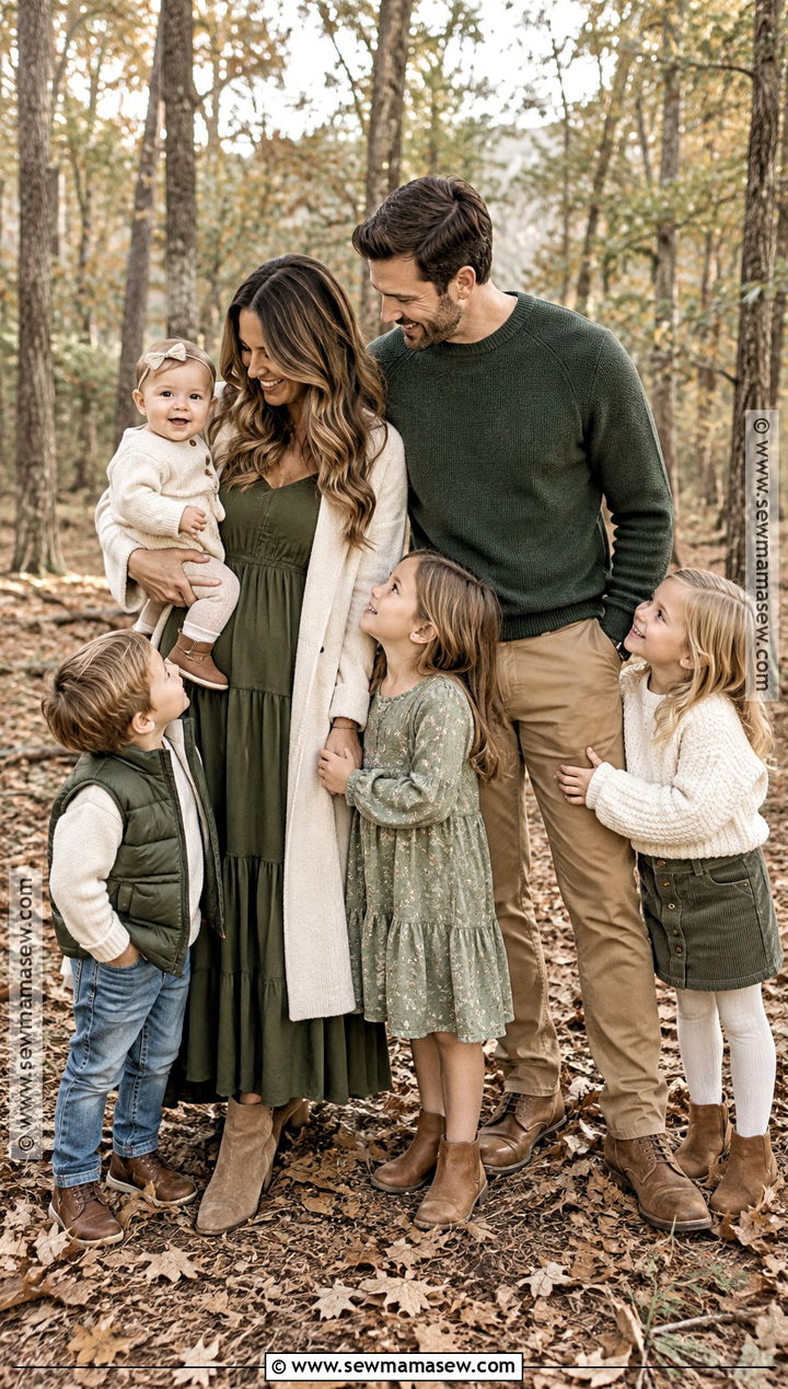 Mixed Green and Neutral Family Photo Outfit - 15 family photo outfits fall green