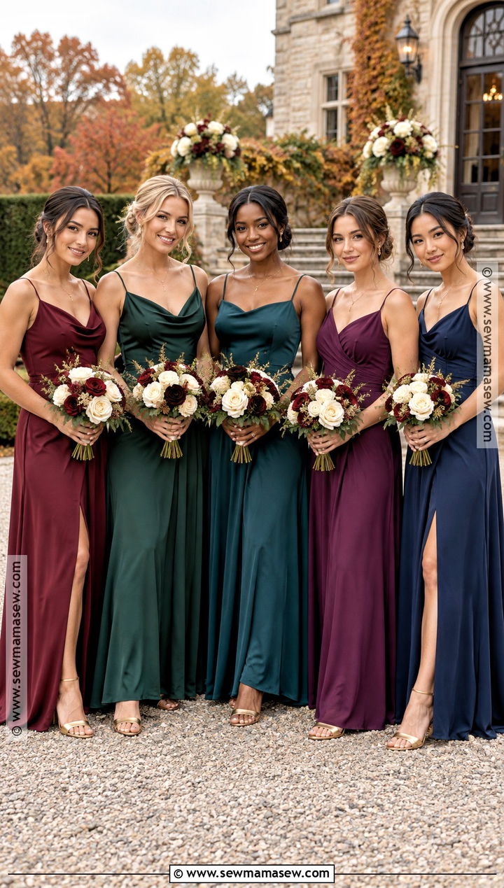 Mixed Jewel Tone Bridesmaid Dresses With Gold Accessories - 15 Moody Fall Bridesmaid Dresses