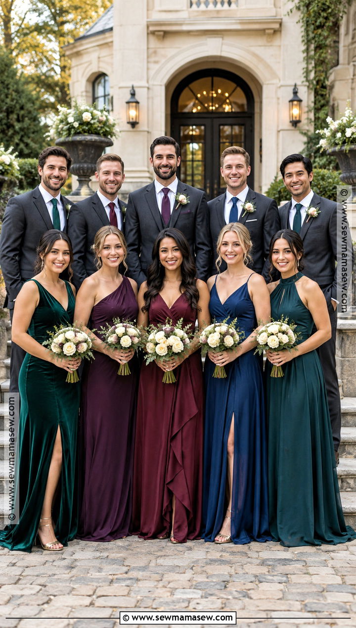 Mixed Jewel Tone Wedding Party Attire - 15 wedding party attire color schemes fall ideas