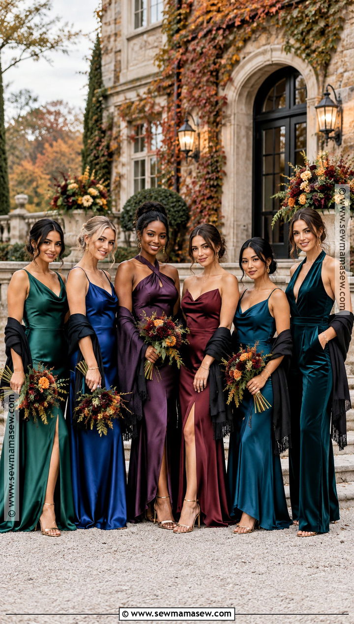 Mixed Jewel Tone Wedding Party Outfit - 15 autumn wedding party attire ideas