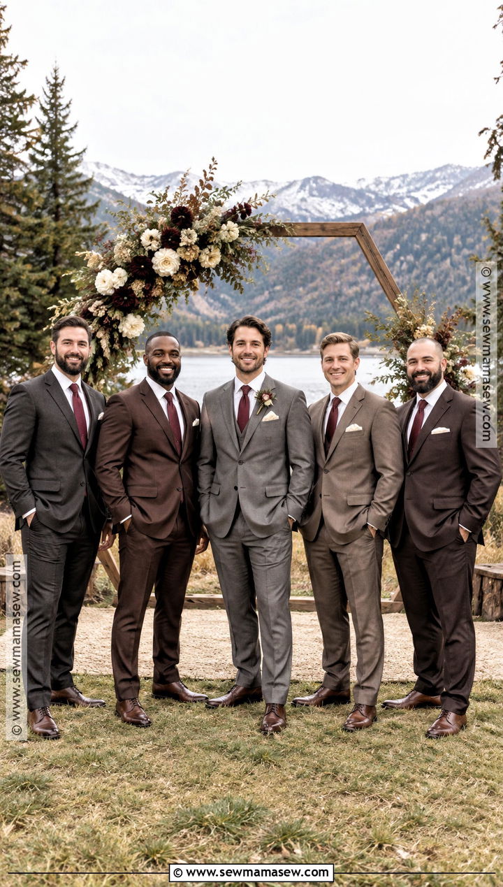 Mixed Neutral Suits With Matching Ties - 15 november groomsmen attire ideas